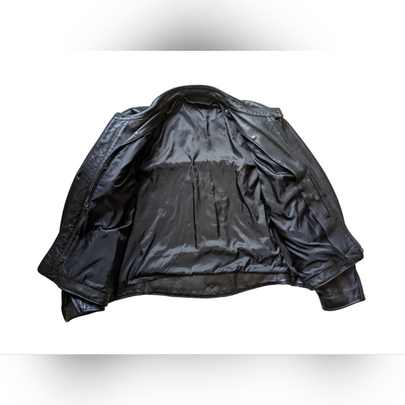 Black Leather Motorcycle Jacket Zippered Riding Jacket Mens Moto Jacket 2XL - Picture 4 of 12